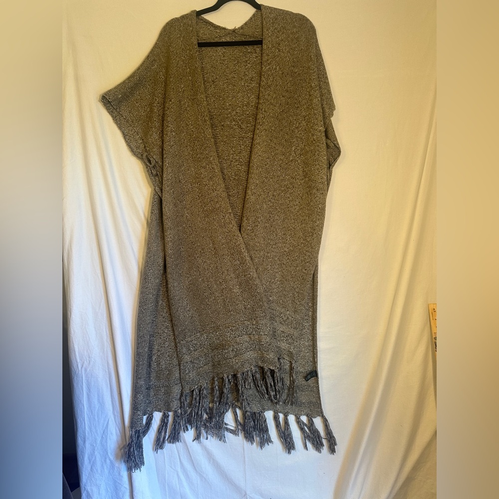 Do Everything in Love Textured Fringe Poncho - Brown